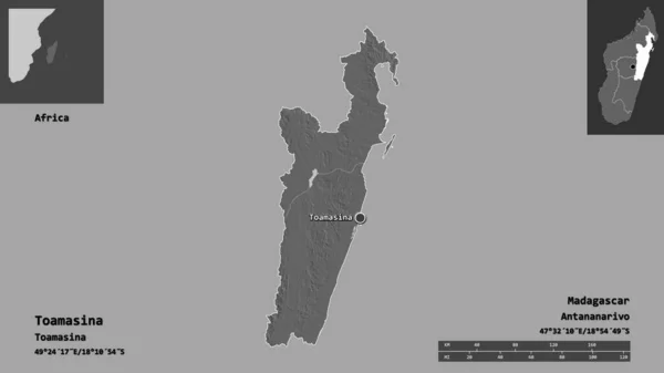 Shape Toamasina Autonomous Province Madagascar Its Capital Distance Scale Previews — Stock Photo, Image