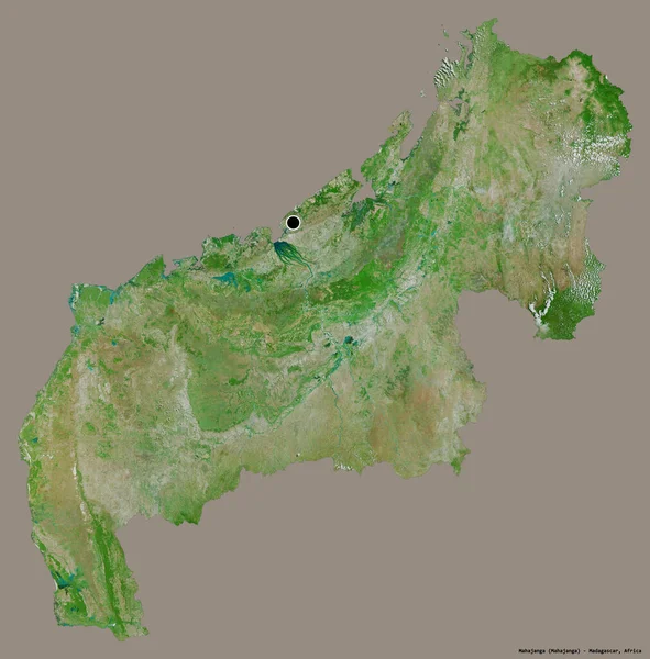 马达加斯加的一个自治省马哈扬加的形状 它的首都在一个坚实的色彩背景上与世隔绝 卫星图像 3D渲染 — 图库照片