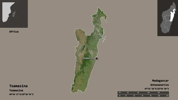 Shape Toamasina Autonomous Province Madagascar Its Capital Distance Scale Previews — Stock Photo, Image