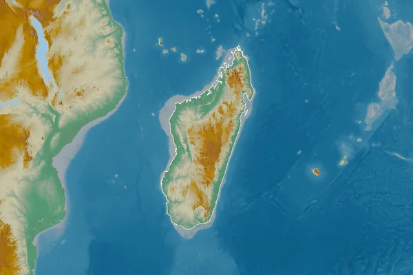 Erweiterte Fläche Madagaskars Topographische Reliefkarte Rendering — Stockfoto