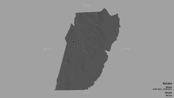 マラウィのバラカ地区は 洗練された境界線の箱の中にしっかりとした背景に隔離されています ラベル 標高マップ 3Dレンダリング — ストック写真