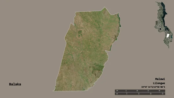 马拉维地区巴拉卡的形状 其首都在坚实的背景下与世隔绝 距离尺度 区域预览和标签 卫星图像 3D渲染 — 图库照片