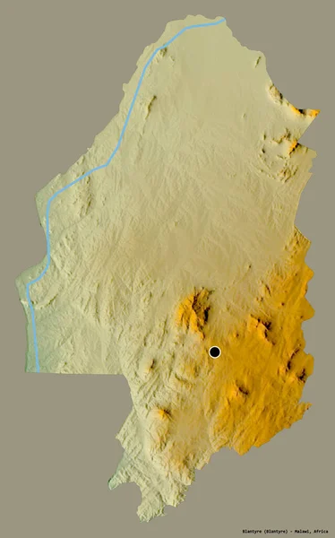 Forma Blantyre Distrito Malawi Com Sua Capital Isolada Fundo Cor — Fotografia de Stock