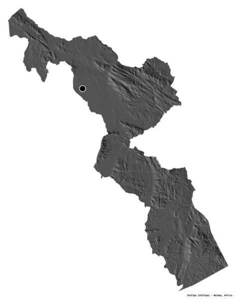 马拉维奇蒂帕区的形状 其首都被白色背景隔离 Bilevel高程图 3D渲染 — 图库照片