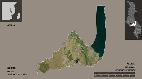マラウィの首都デデザの形 距離スケール プレビューおよびラベル 衛星画像 3Dレンダリング — ストック写真