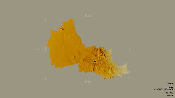 マラウィの地域であるドワ地区は 洗練された境界線の箱の中にしっかりとした背景に隔離されています ラベル 地形図 3Dレンダリング — ストック写真