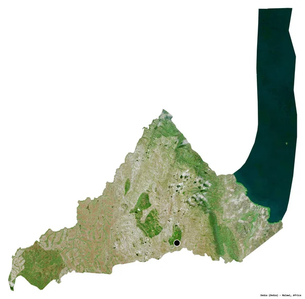 马拉维区Dedza的形状 其首都被白色背景隔离 卫星图像 3D渲染 — 图库照片