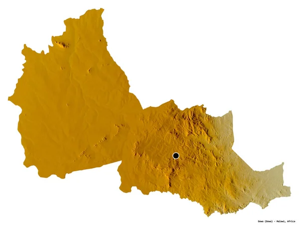 马拉维Dowa区的形状 首都被白色背景隔离 地形浮雕图 3D渲染 — 图库照片