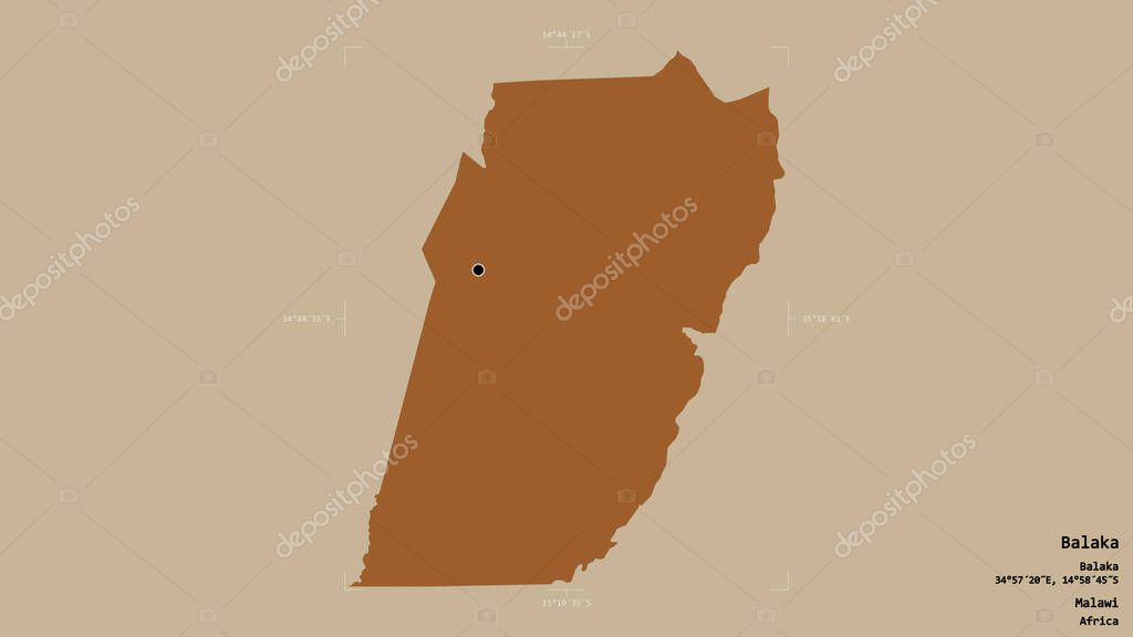 Zona de Balaka, distrito de Malaui, aislada sobre un sólido fondo en