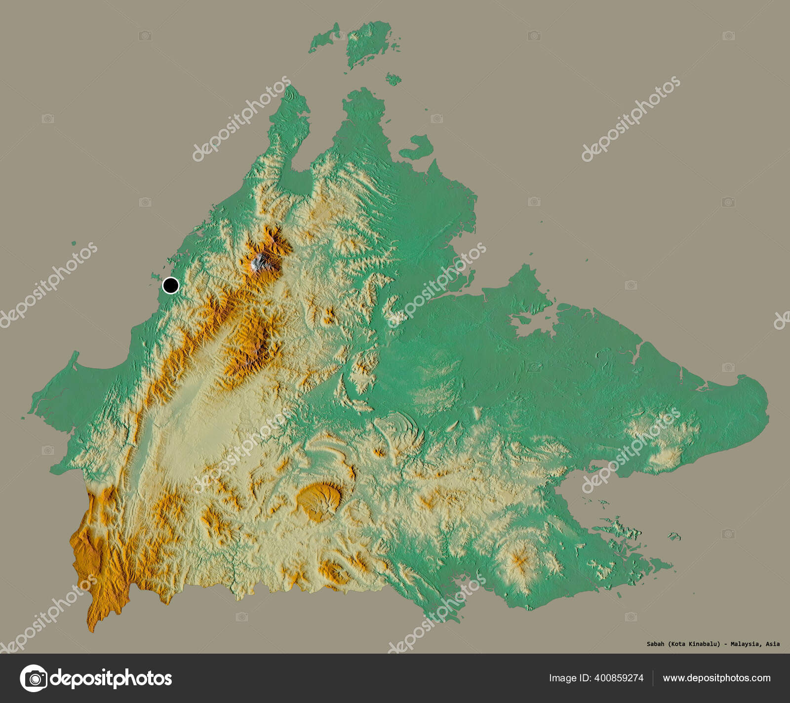 Shape Sabah State Malaysia Its Capital Isolated Solid Color Background —  Stock Photo © Yarr65 #400859274