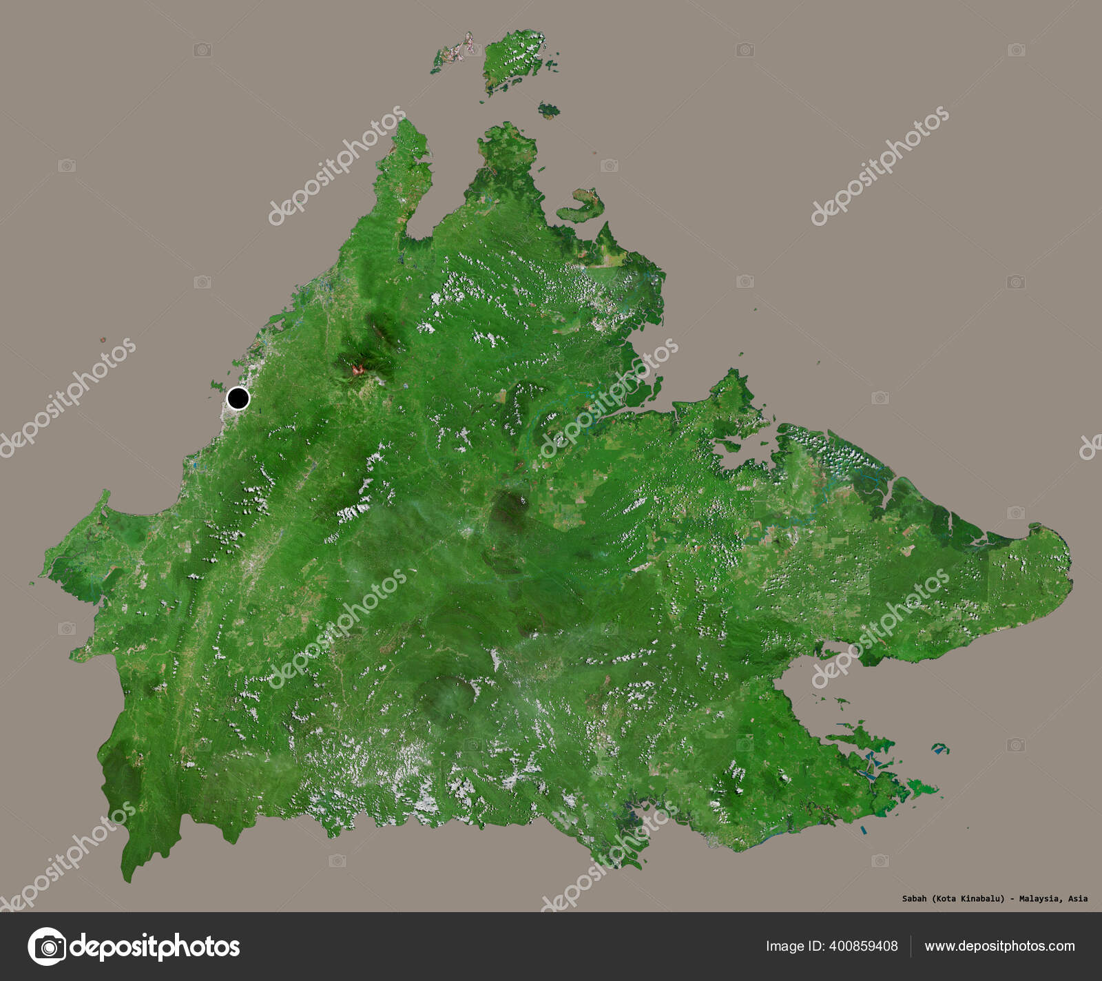 Shape Sabah State Malaysia Its Capital Isolated Solid Color Background —  Stock Photo © Yarr65 #400859408