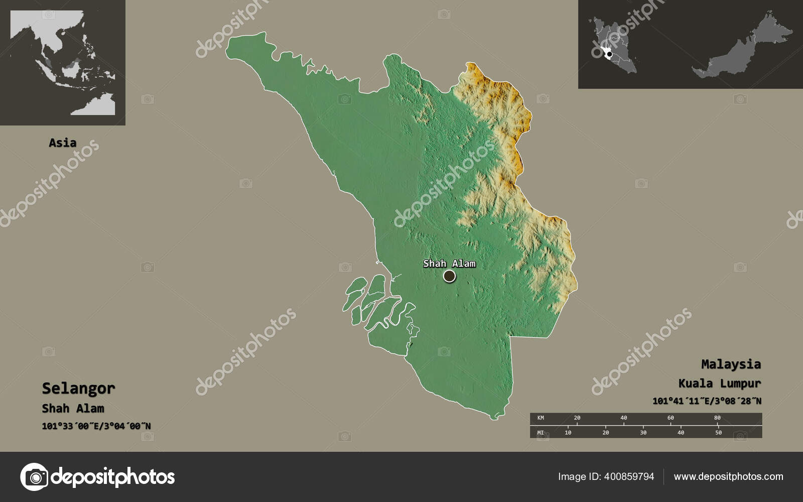 Shape Selangor State Malaysia Its Capital Distance Scale Previews Labels —  Stock Photo © Yarr65 #400859794