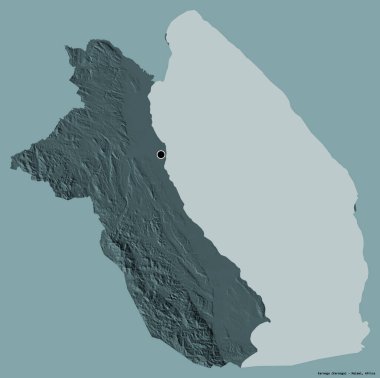 Malawi 'nin Karonga ilçesi, başkenti katı renk arkaplanı ile izole edilmiştir. Renkli yükseklik haritası. 3B görüntüleme