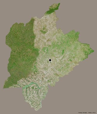 Malawi 'nin Kasungu ilçesi, başkenti katı renk arkaplanı ile izole edilmiştir. Uydu görüntüleri. 3B görüntüleme