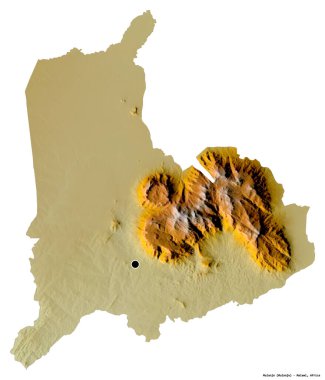 Malawi 'nin Mulanje ilçesi, başkenti beyaz arka planda izole edilmiştir. Topografik yardım haritası. 3B görüntüleme