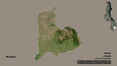 Malawi 'nin Mulanje ilçesi, başkenti sağlam bir zemin üzerinde izole edilmiştir. Uzaklık ölçeği, bölge önizlemesi ve etiketleri. Uydu görüntüleri. 3B görüntüleme