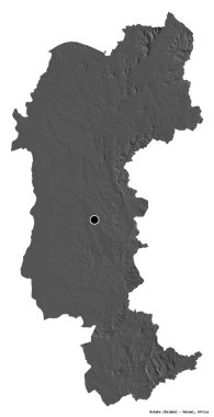 Mzimba 'nın Malawi ilçesi, başkenti beyaz arka planda izole edilmiştir. Çift seviyeli yükseklik haritası. 3B görüntüleme