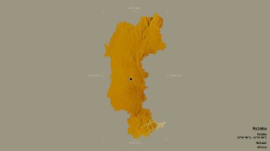 Mzimba bölgesi, Malawi bölgesi, jeoreferatlı bir sınır kutusunda sağlam bir arka planda izole edilmiş. Etiketler. Topografik yardım haritası. 3B görüntüleme