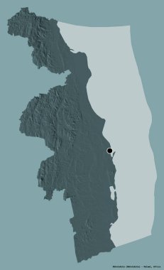 Malawi 'nin Nkhotakota ilçesi, başkenti katı bir renk arkaplanı ile izole edilmiştir. Renkli yükseklik haritası. 3B görüntüleme