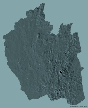 Malawi 'nin Ntchisi ilçesi, başkenti katı renk arkaplanı ile izole edilmiştir. Renkli yükseklik haritası. 3B görüntüleme