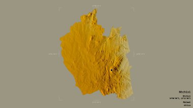 Ntchisi bölgesi, Malawi bölgesi, bir sınır kutusunda sağlam bir arka planda izole edilmiş. Etiketler. Topografik yardım haritası. 3B görüntüleme
