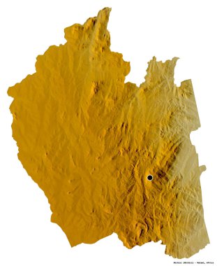 Malawi 'nin Ntchisi ilçesi, başkenti beyaz arka planda izole edilmiştir. Topografik yardım haritası. 3B görüntüleme