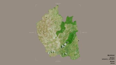 Ntchisi bölgesi, Malawi bölgesi, bir sınır kutusunda sağlam bir arka planda izole edilmiş. Etiketler. Uydu görüntüleri. 3B görüntüleme