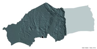 Malawi 'nin Rumphi ilçesi, başkenti beyaz arka planda izole edilmiştir. Renkli yükseklik haritası. 3B görüntüleme