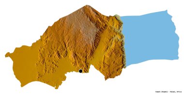 Malawi 'nin Rumphi ilçesi, başkenti beyaz arka planda izole edilmiştir. Topografik yardım haritası. 3B görüntüleme