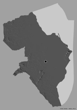 Malawi 'nin Salima ilçesi, başkenti katı renk arkaplanı ile izole edilmiştir. Çift seviyeli yükseklik haritası. 3B görüntüleme