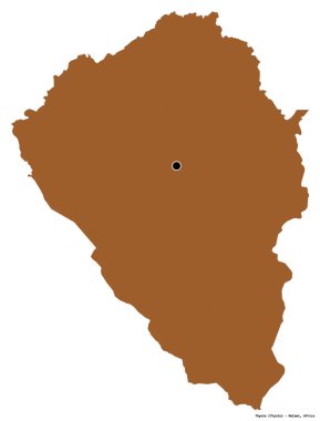 Başkenti beyaz arka planda izole edilmiş olan Thyolo, Malawi bölgesi. Desenli dokuların bileşimi. 3B görüntüleme