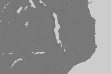 Malawi 'nin geniş bir alanı. Çift seviyeli yükseklik haritası. 3B görüntüleme