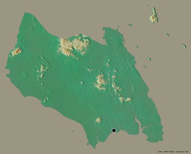 Johor 'un şekli, Malezya eyaleti, sermayesi katı renk arka planında izole edilmiş. Topografik yardım haritası. 3B görüntüleme