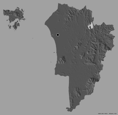 Kedah 'nın şekli, Malezya eyaleti, sermayesi katı renk arka planında izole edilmiş. Çift seviyeli yükseklik haritası. 3B görüntüleme