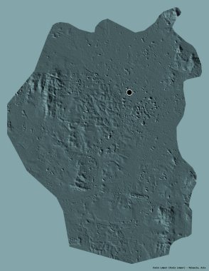 Kuala Lumpur 'un şekli, Malezya federal bölgesi, başkenti katı bir renk arkaplanı ile izole edilmiş. Renkli yükseklik haritası. 3B görüntüleme