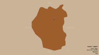 Kuala Lumpur bölgesi, Malezya federal bölgesi, katı bir arka planda izole edilmiş bir sınır kutusunda. Etiketler. Desenli dokuların bileşimi. 3B görüntüleme