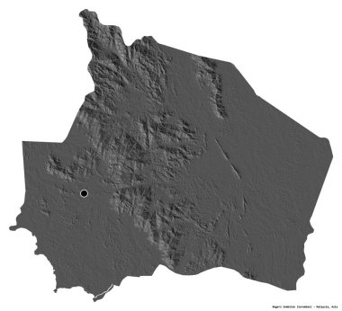 Beyaz arka planda, başkenti izole edilmiş, Malezya devleti Negeri Sembilan 'ın şeklidir. Çift seviyeli yükseklik haritası. 3B görüntüleme