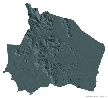 Beyaz arka planda, başkenti izole edilmiş, Malezya devleti Negeri Sembilan 'ın şeklidir. Renkli yükseklik haritası. 3B görüntüleme