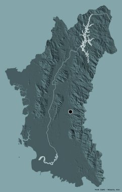 Perak 'ın şekli, Malezya eyaleti, sermayesi katı renk arka planında izole edilmiş. Renkli yükseklik haritası. 3B görüntüleme