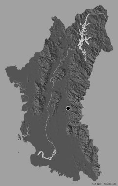 Perak 'ın şekli, Malezya eyaleti, sermayesi katı renk arka planında izole edilmiş. Çift seviyeli yükseklik haritası. 3B görüntüleme
