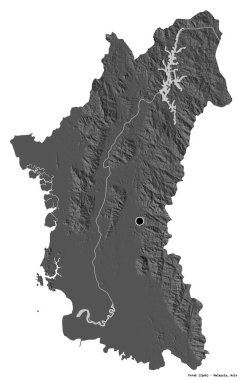 Perak 'ın şekli, Malezya eyaleti, başkenti beyaz arka planda izole edilmiş. Çift seviyeli yükseklik haritası. 3B görüntüleme