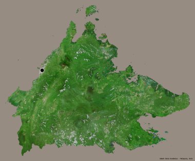 Sabah 'ın şekli, Malezya eyaleti, başkenti katı renk arkaplanı ile izole edilmiş. Uydu görüntüleri. 3B görüntüleme
