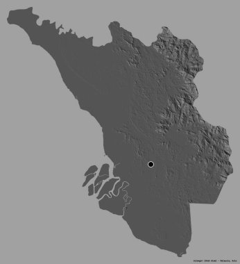 Selangor 'un şekli, Malezya eyaleti, sermayesi katı renk arka planında izole edilmiş. Çift seviyeli yükseklik haritası. 3B görüntüleme