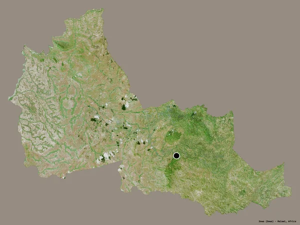 马拉维Dowa区的形状 其首府被隔离在一个坚实的色彩背景上 卫星图像 3D渲染 — 图库照片