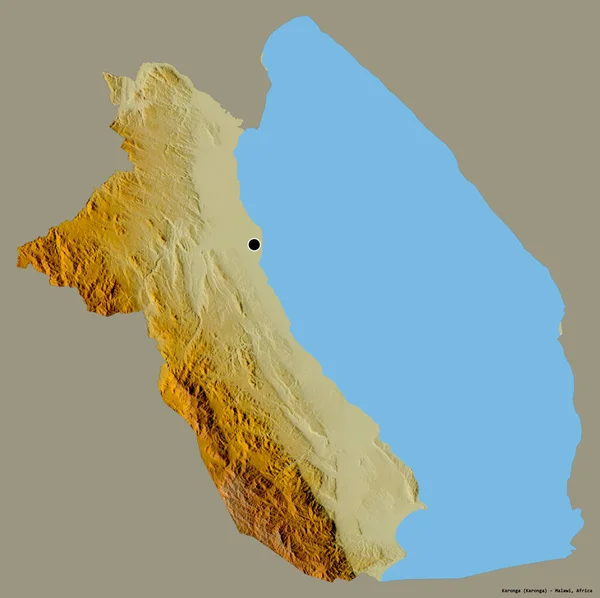 马拉维卡龙加地区的形状 其首都被隔离在纯色的背景上 地形浮雕图 3D渲染 — 图库照片