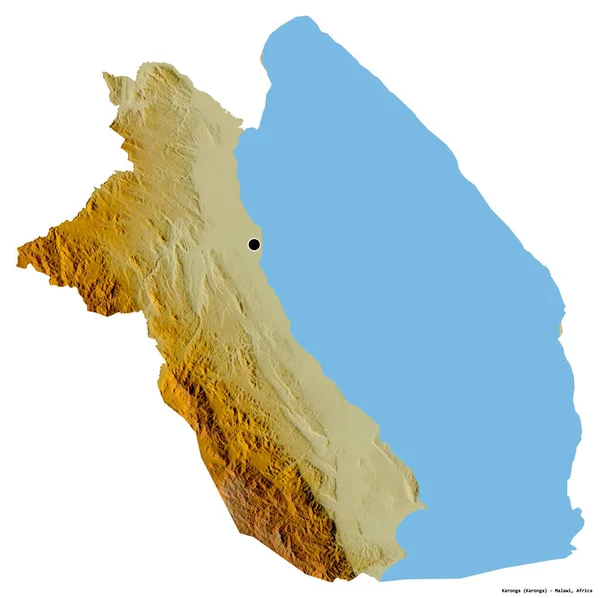 マラウィ地方のカロンガの形で 首都は白い背景に孤立しています 地形図 3Dレンダリング — ストック写真