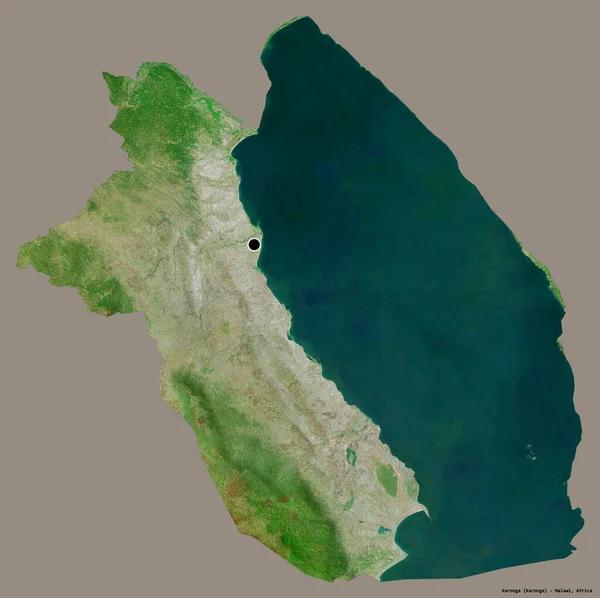 マラウィ地方のカロンガの形で その首都はしっかりとした色の背景に隔離されています 衛星画像 3Dレンダリング — ストック写真