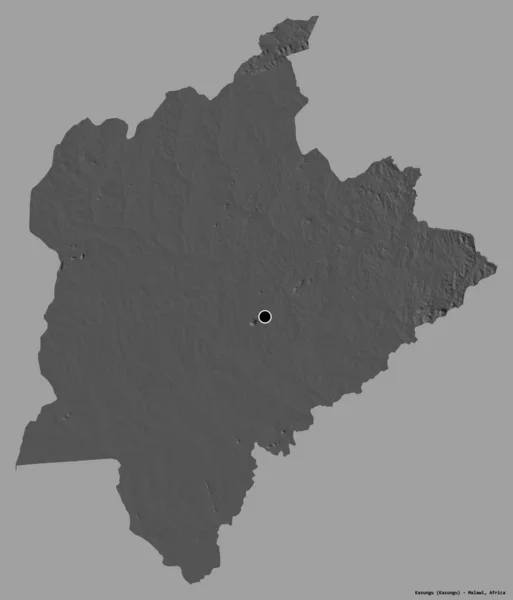 マラウィ地方のカサングの形で その首都はしっかりとした色背景に隔離されています 標高マップ 3Dレンダリング — ストック写真