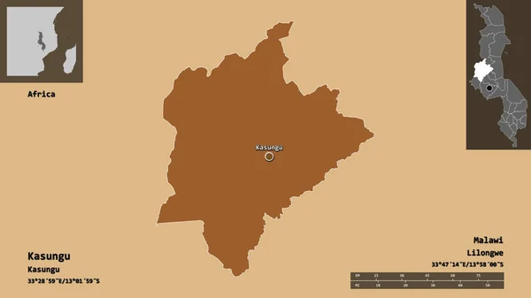 Форма Касунгу Району Малаві Його Столиці Масштаб Відстаней Превью Етикетки — стокове фото