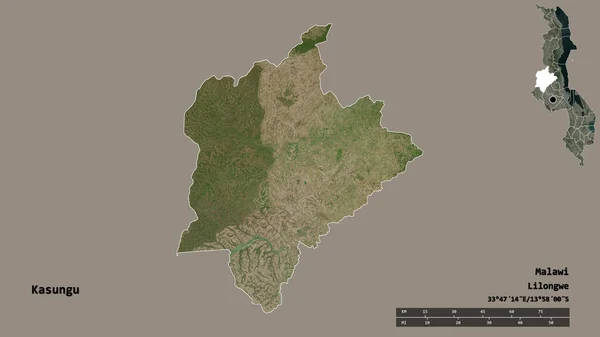 マラウィの首都カサングの形はしっかりとした背景に孤立している 距離スケール リージョンプレビュー およびラベル 衛星画像 3Dレンダリング — ストック写真